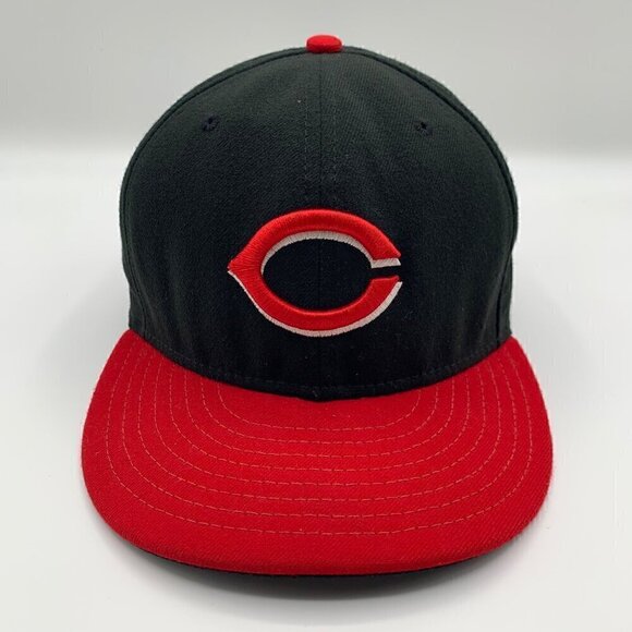 Cincinnati Reds MLB Black Red 59Fifty Fitted Hat Mens 7 3/8 No side NE Logo - Picture 2 of 6